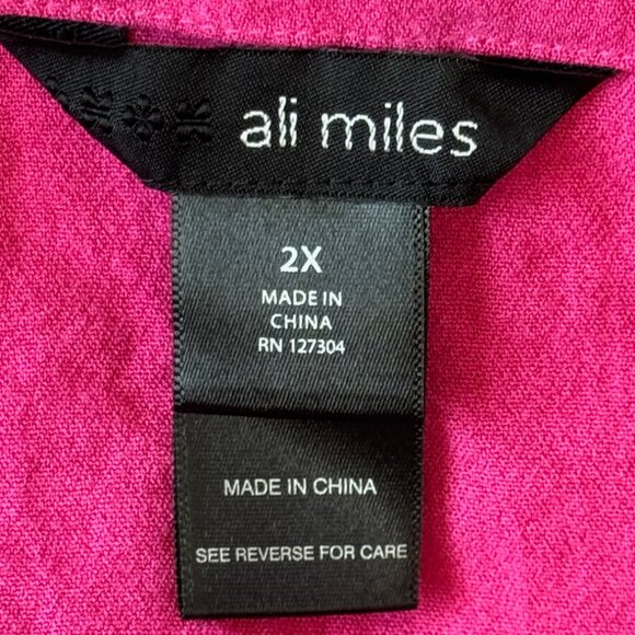 NWOT Ali Miles Women's Pink Lagenlook Top Size 2X Buttons Relaxed Boho - Picture 6 of 8